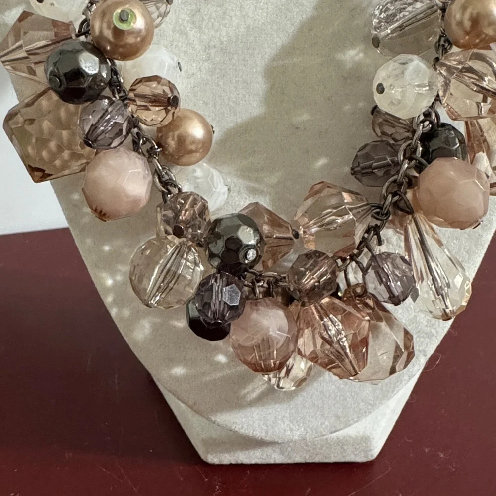 🔥SALE🔥 Chunky Beaded Statement Necklace Crystal Bead Necklace Silver tone Smokey - Picture 2 of 3